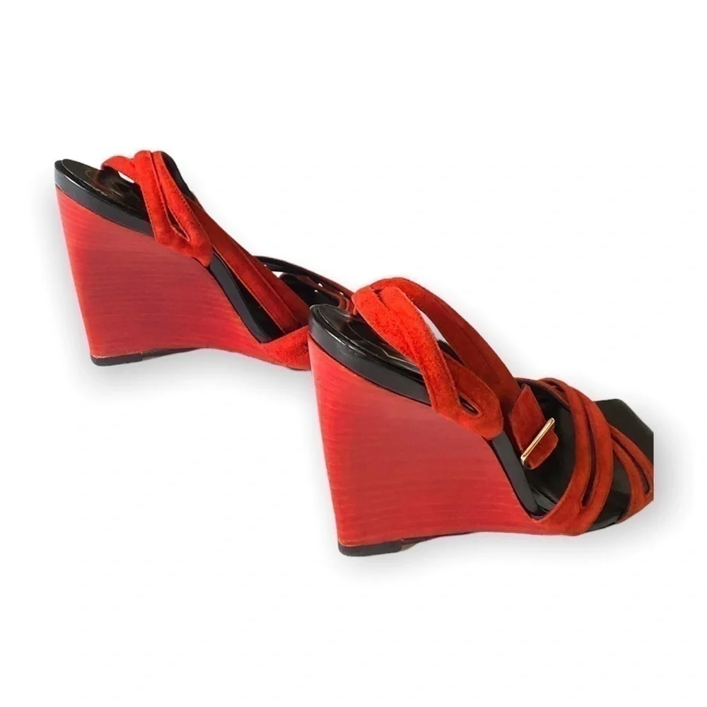 ROGER VIVIER Suede Wedge Sandals Size:‎ 37.5 EU, Red
